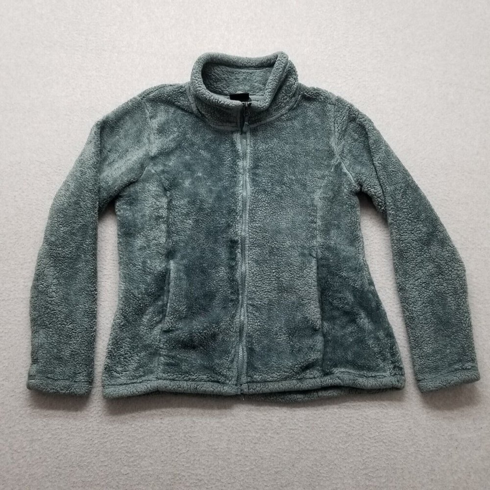 32 Degrees Heat Jacket Womens Medium Green Sherpa Zip Pockets Outdoor